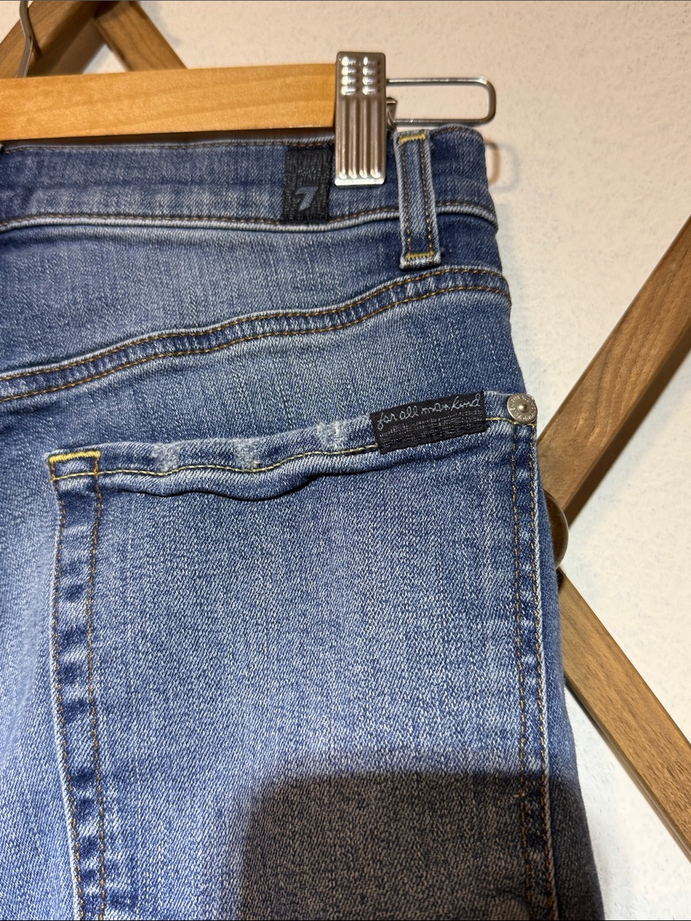 7 For All Mankind High-Rise Slim Straight Jeans - Medium Blue Wash - Picture 6 of 7